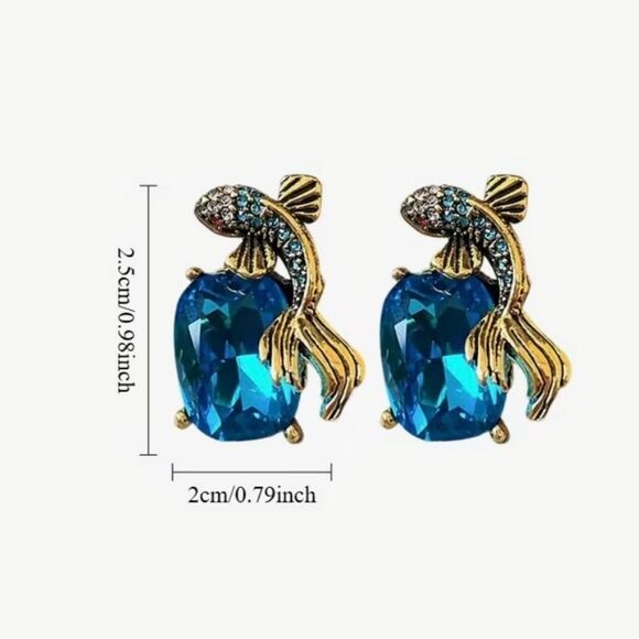 💙 Heidi DAUS Elegant Gold and Blue Swarovski crystal Fish Earrings 💙 - Picture 4 of 7